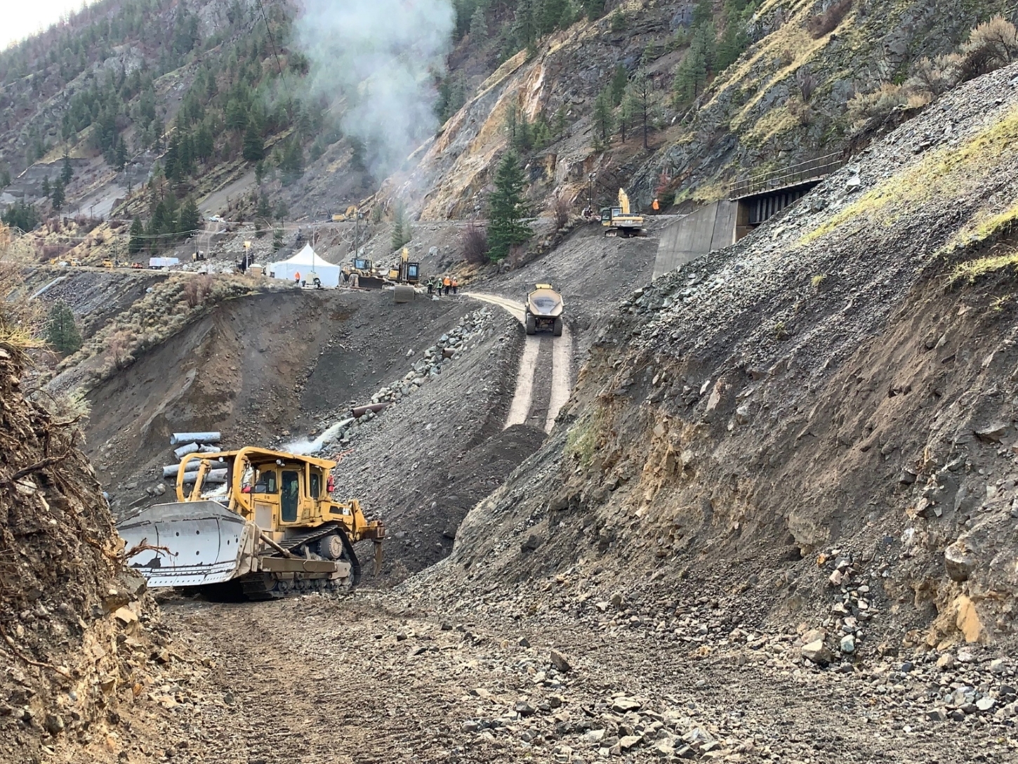 Dawson Civil collaborating with other companies on Tank Hill, BC Highway 1 near Lytton and Spences Bridge, to restore rail service.