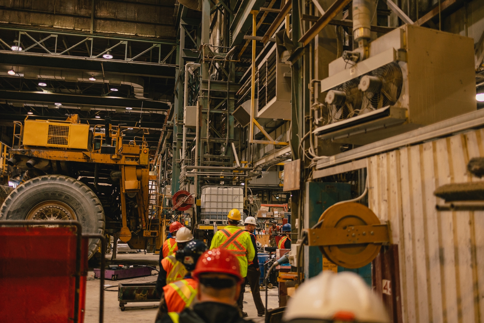 Industry representatives touring a maintenance facility at Gibraltar Mine in British Columbia.