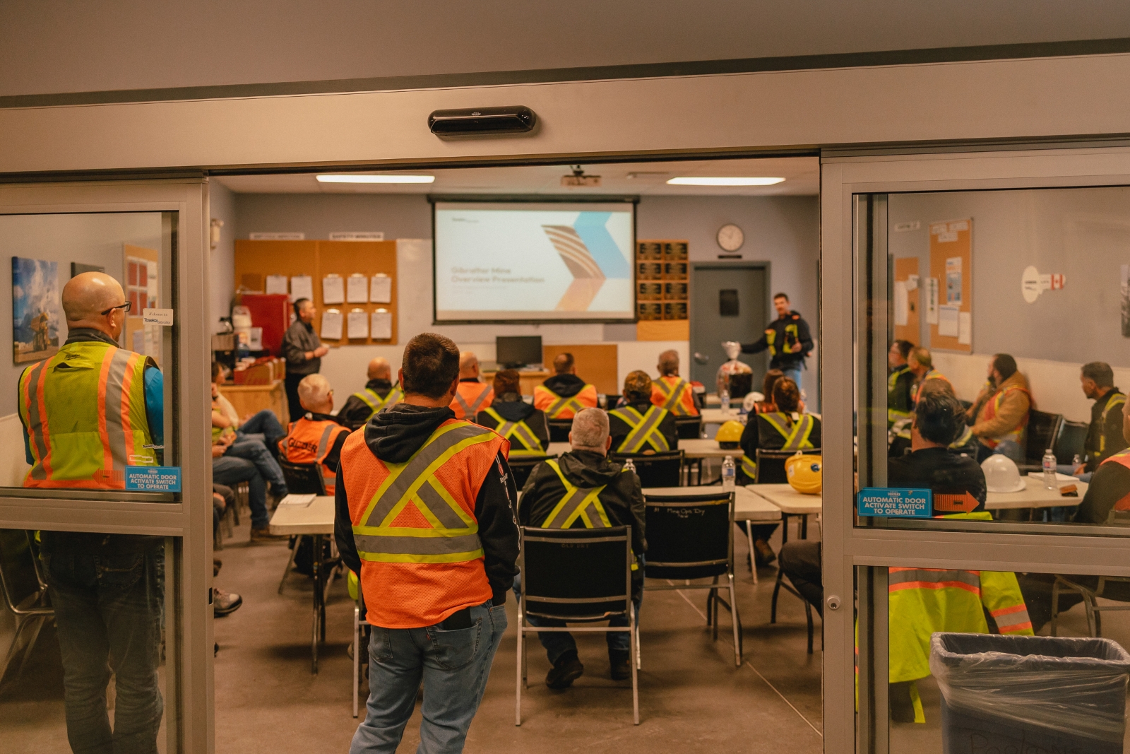 Industry representatives attending a classroom presentation during the Gibraltar Mine Tour in British Columbia.